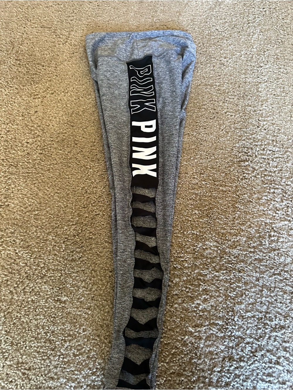 PINK Victoria's Secret Gray Leggings with Black Logo Stripe